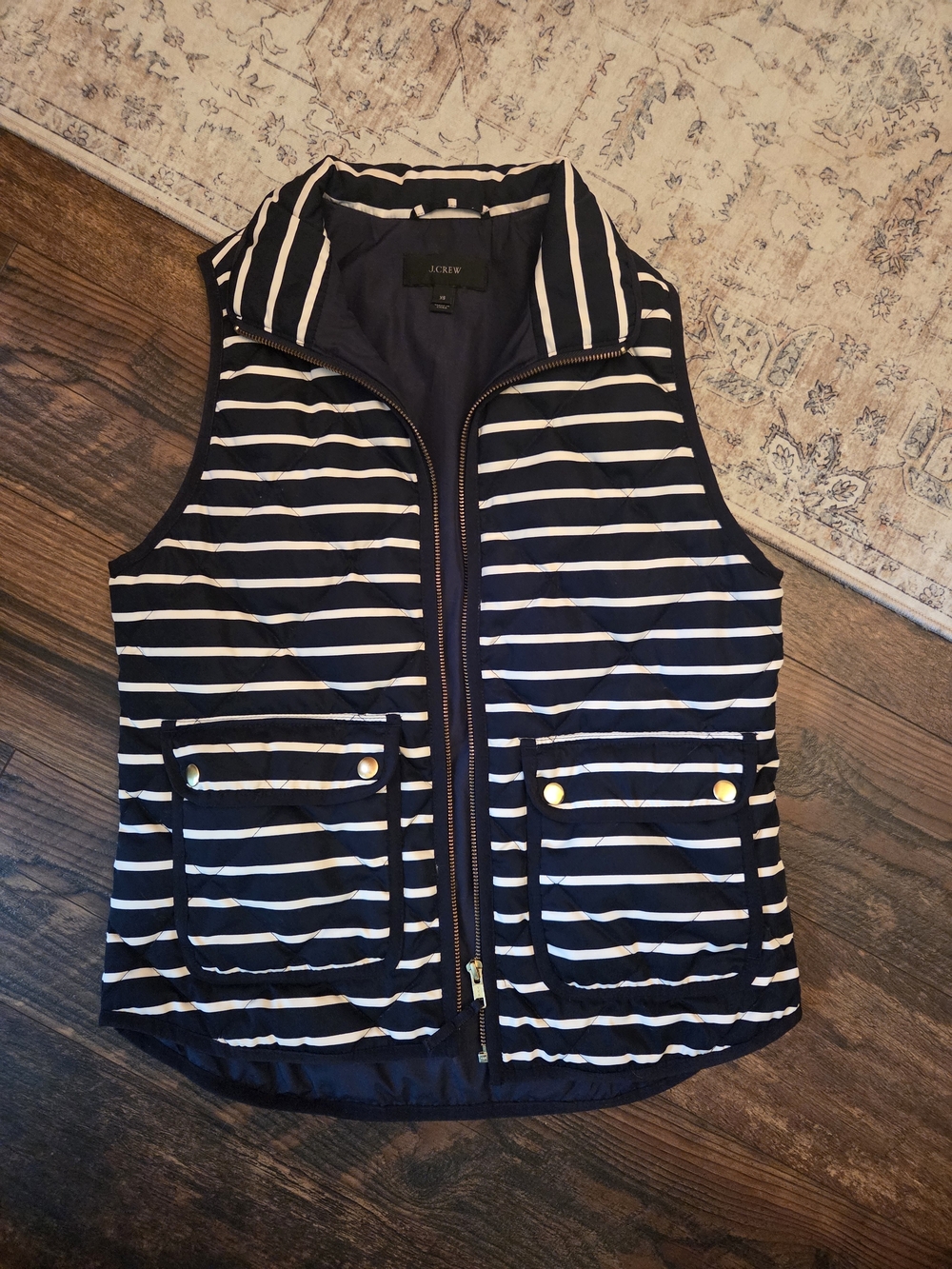 J. Crew Navy and White Striped Quilted Puffer Vest